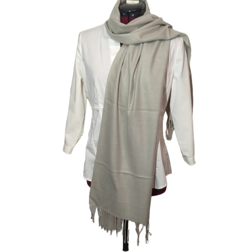 Light Gray Fringe Scarf - NWOT